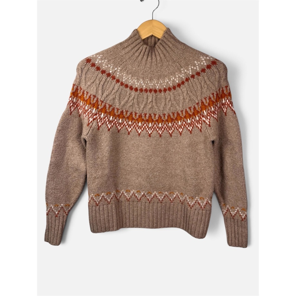 Artelier Nicole Miller Sweater Women S Tan Fair Isle Mock Neck Knit Pullover